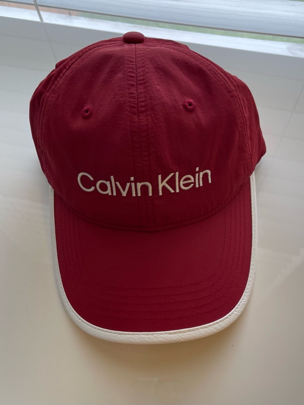 Calvin Klein Women Burgundy Swim Cap with White Trim